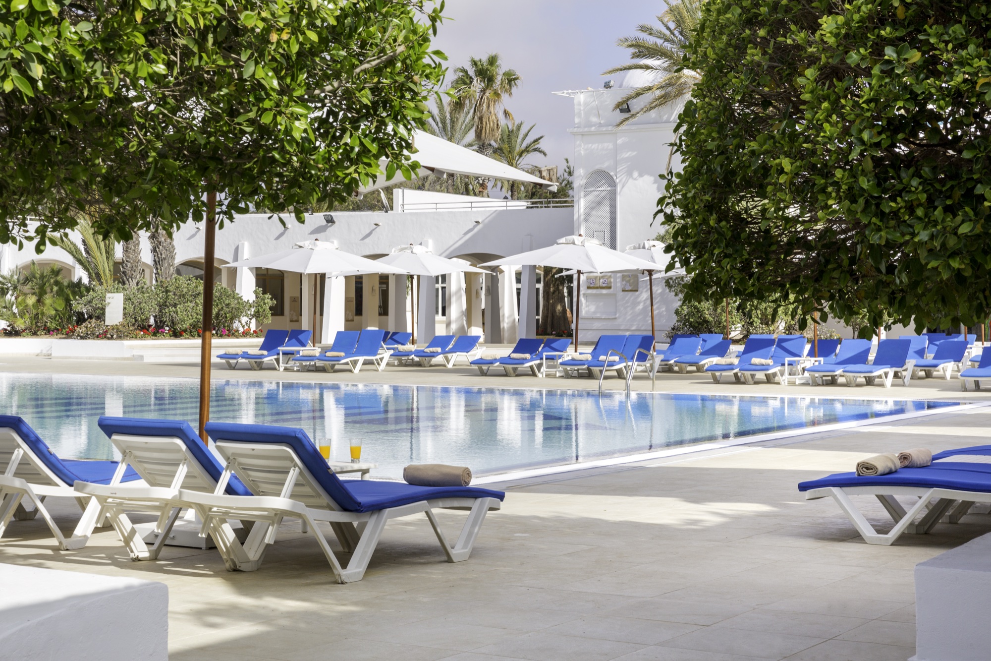 Piscine et transats en journée